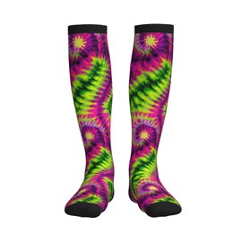 Wyayazh Tie Dye Compression Socks Women Men Knee High Support Socks For Athletic Running Cycling