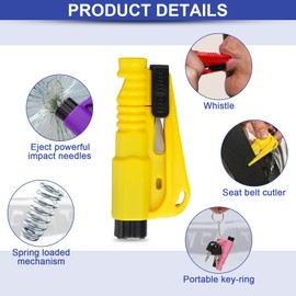 PIFOOG 16 Pcs Car Window Breaker Keychain 3-in-1 Emergency Escape Tool Glass Breakers Seatbelt Cutter Rescue Whistle Mini Compact Auto Safety Survival Tools 8 Colors