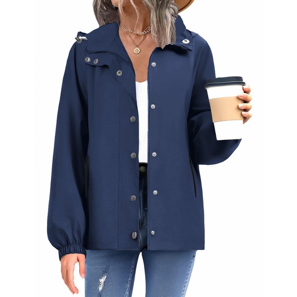 Zeagoo Spring Waterproof Rain Jacket With Hood Women Wind Breaker