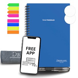 Dreiklang - be smart® Reusable Notebook Writing Pad Planner DIN A5, Focus Lines and Dot Grid with iOS/Android App Cloud, Rewritable with Pen, Sticky Notes and Microfibre Cloth