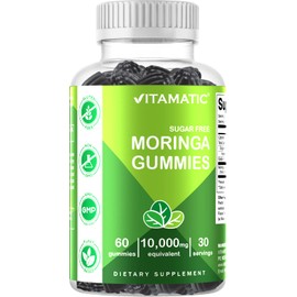 Vitamatic Sugar Free Moringa Gummies - 10000 mg Equivalent per Serving - Complete Green Superfood - 60 Pectin Based Gummies