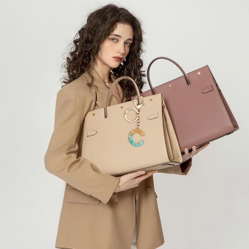 ORUZA Alphabet Initial Letter Keychain, Gold Light Blue Initial with