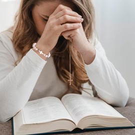 Godmother Gifts from Godchild Natural Stone Cross Bracelets Godmother Bracelets Christian Jewelry Religious Baptism Gifts (A: pink godmother bracelet)