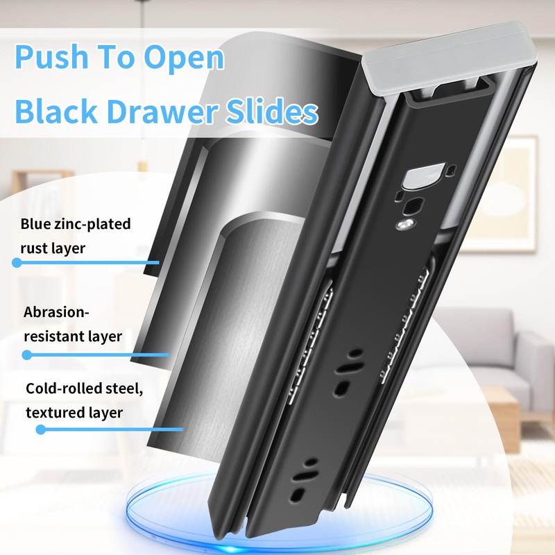 VAGUDE Push to Open Drawer Slides 1 Pair Full Extension