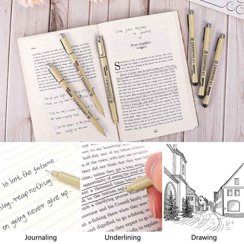 Extra Fine Point Writing Pens: 6 Black Ultra Thin 0.25mm
