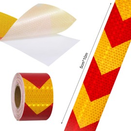 Vxcvzv 1 Roll 2 Inch x 32 Ft Reflective Strips High Visibility Caution Warning Safety Tape Reflector for Trucks Trailers Cars, Arrow Fluorescent Yellow Red