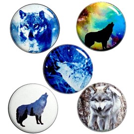 Cool Wolf Buttons Pins for Backpacks or Jackets Lapel Pins Pinback Badges Wolves Nature Lover 5 Pack Gift Set 1 Inch P1-4