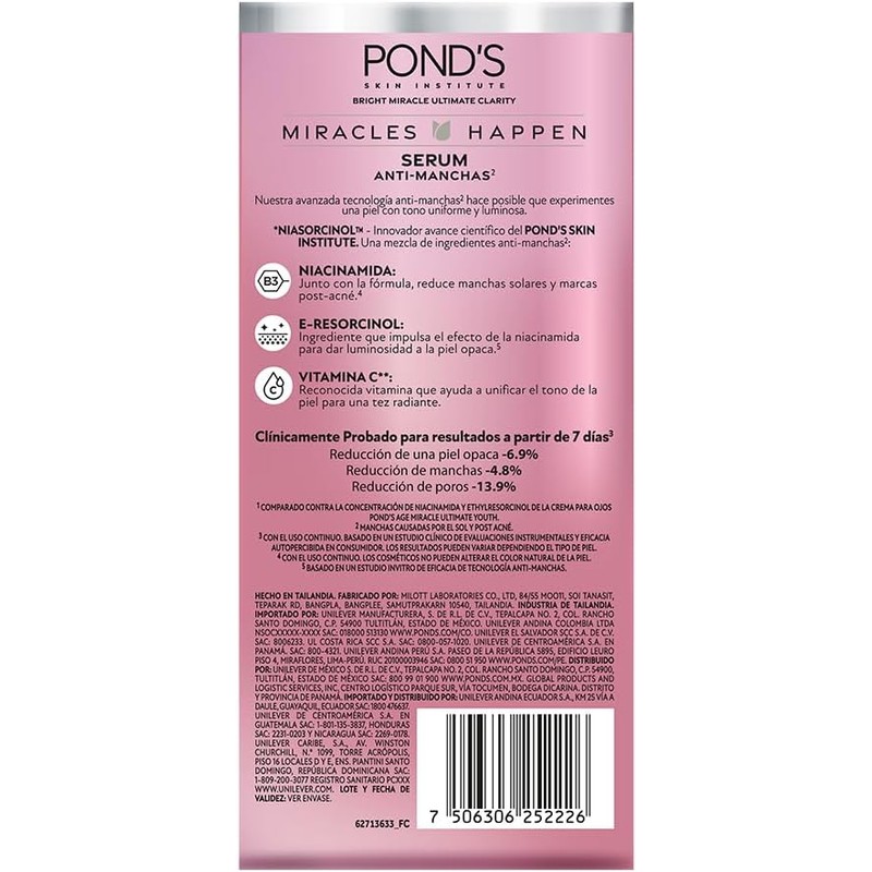 POND'S Sérum Facial 50x Bright Miracle con Niasorcinol Anti-manchas, 30gr