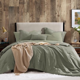 Geniospin King Size Comforter Set- 7 Piece Sage Green Textured King Bedding Set, Soft Solid Bed in a Bag for All Season, King Comforter Set with Sheets(Sage Green,102''x90'')