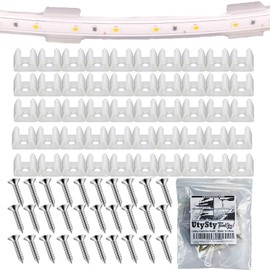 UtySty 50 Pack LED Strip Light Clips With Screws Neon lamp Mounting Fixing Bracket Clamp Holder for 10-12mm RGB Lights Buckles Flexible Ribbon Tape Cable Management 5050/5630 Indoor and Outdoor