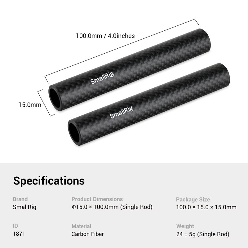 SMALLRIG 15mm Camera Carbon Fiber Rods (4 Inches -1871)
