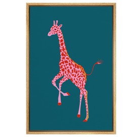 SIGNWIN Framed Canvas Print Wall Art Preppy Room Decor Pink African Cartoon Giraffe Portrait Nature Wilderness Drawings Boho Chic Animals Colorful for Living Room, Bedroom, Office - 16"x24" Natural