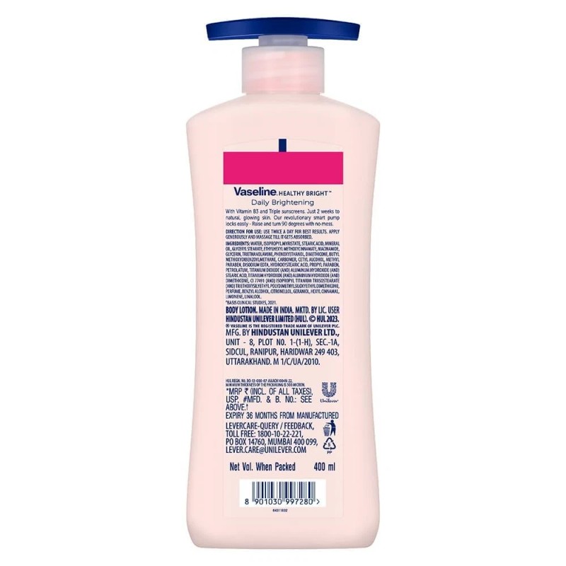 Vaseline Healthy Bright Daily Moisturizer 400ml for Glowing Skin with