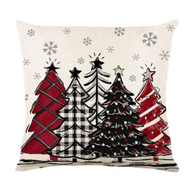 BCKAKQA Set of 4 Christmas Throw Pillow Cases 18 x 18 inches Red Black Grey Cushion Covers 45cm x 45cm Linen Square Throw Pillow Covers Xmas Decorations for Living Room Bedroom Sofa Couch Bed