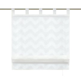 SCHOAL Roman Blind with Loops, Country House Kitchen Curtains, Linen Tab-Top Blind, Living Room Curtains with Waves Pattern, White, W x H 80 x 140 cm, Pack of 1