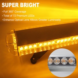 38'' 72 LED Rooftop Strobe Lights, High Intensity Emergency Flashing Light Bar, Hazard Traffic Warning Light with Adjustable Mounting Bracket for Snowplow Tow Truck Construction Vehicle (Amber/White)