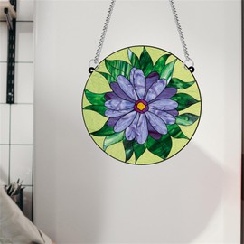 Generic Painting Green Leaves Flowers Acrylic Window Hanging Decor Nature Stained Glass Window Panels Art Mural for Bedroom Office Garden Decoration Indoor Window Decor Gift for Mom Grandma Teacher