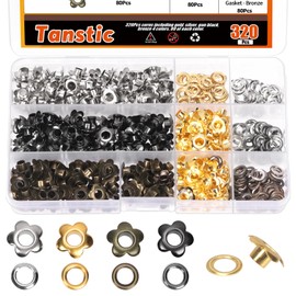 Tanstic Flower Eyelet Grommets Metal Eyelets Grommets Flower Shaped Eyelets for Clothes Bag Belt (Gold, Silver, Black, Bronze)