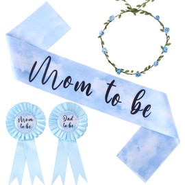 Serencatcher Cloud Baby Shower Decorations, Cloud Mom to Be Maternity Sash Mom Dad to Be Button Tinplate Badge Pin Flower Crown Headband for Blue Sky White Clouds Baby Shower Gender Reveal Party