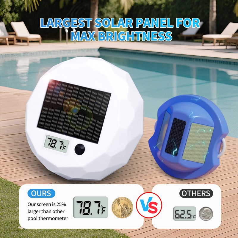 Pool Thermometer Floating Large Backlit LCD for Easy Read,Digital Pool