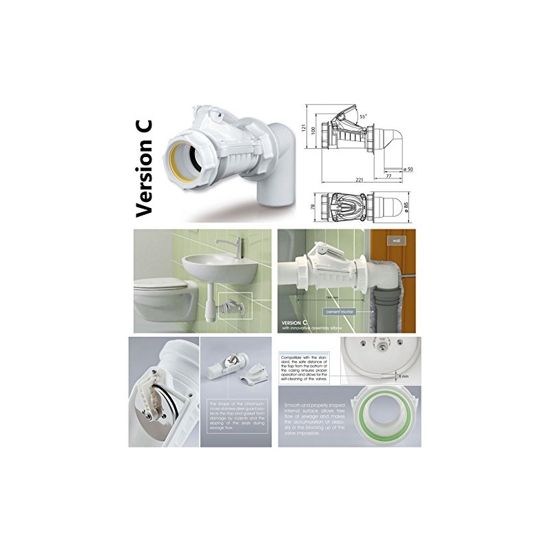 Elbow Wall Mounted Anti Flood 50mm Backwater Check Valve Backflow
