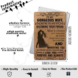 Aluminum Retro Tin Sign To My Gorgeous Wife Falling In Love With You I Had No Choice For Valentine'S Day Gifts For Wife And Girlfriend Home Bar Pub Decorative 8.00"x12.00"