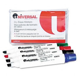 Universal : Dry Erase Markers, Chisel Tip, Assorted, 4/Set -:- Sold as 2 Packs of - 4 - / - Total of 8 Each