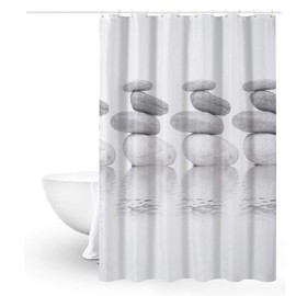 Queta Shower Curtain Anti Mould Shower Curtain 180 x 180 Grey Pebble Waterproof Shower Curtain with 12 Shower Curtain Hooks