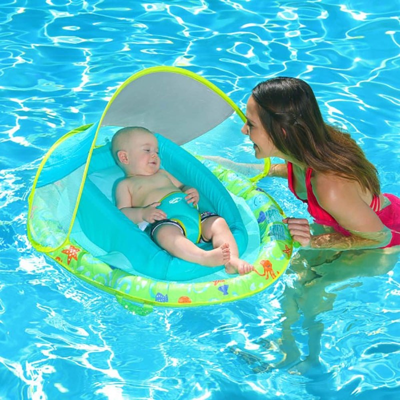 SwimWays Baby Spring Float with Adjustable Canopy, Green Octopus