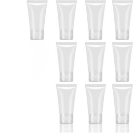 [Set of 10] 15ml/30ml/50ml Clear Refillable Plastic Squeeze Cosmetic Tubes with Flip Cap for Facial Cleanser, Body Lotion, Shampoo (0.5 fl oz (15 ml)