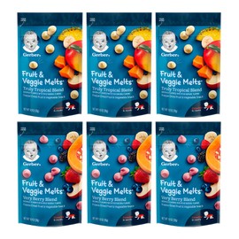 Gerber Graduates Fruit & Veggie Melts Snack Variety Pack, 3 Very Berry Blend and 3 Truly tropical Blend (Pack of 6)