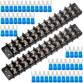 Milapeak - Bloque de terminales – Paquete de 2 12 posiciones 200v-450v 20-30A tira de terminales de tornillo de doble fila + 48 conectores de horquilla de alambre de cobre