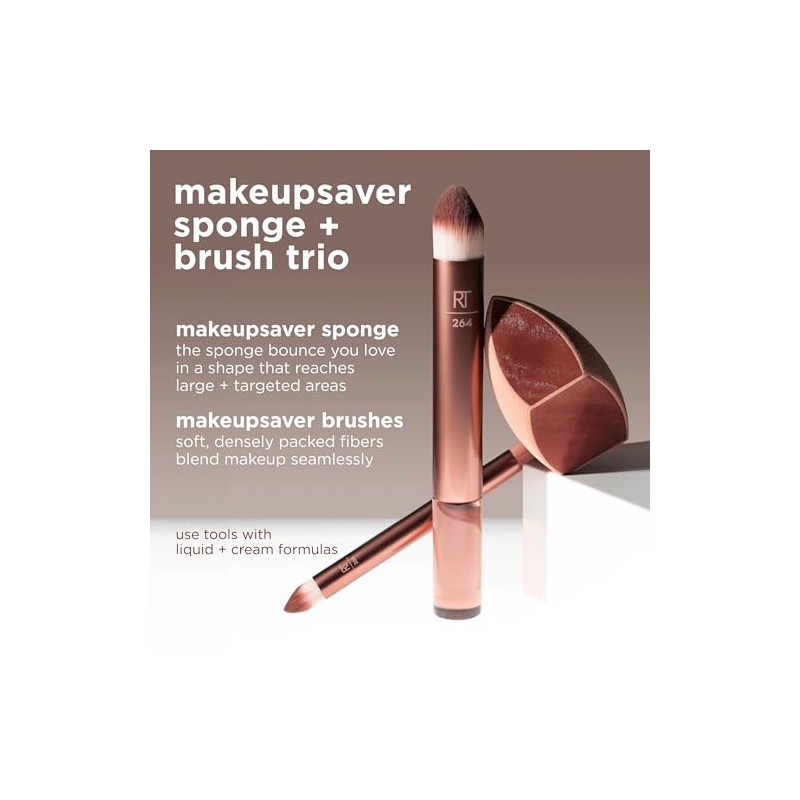 Real Techniques Esponja de maquillaje + pincel Trio