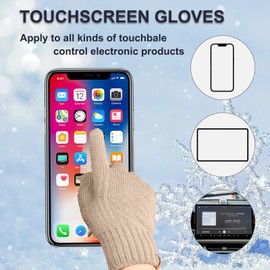 VUCDXOP Touch Screen Gloves, Women's Winter Gloves, Touchscreen Gloves, Men's Knitted Finger Gloves, Warm Thermal Fleece Knitted Gloves for Outdoor Sports, Running, Cycling, Leisure, Ski, beige