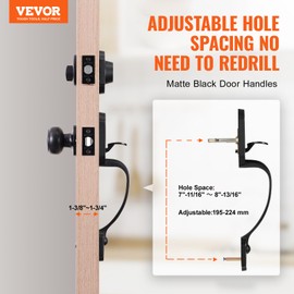 VEVOR Front Door Handle and Deadbolt Set, Matte Black Front Door Lock Set with Interior Knob, Adjustable Hole Spacing Single Cylinder Handleset, for Right and Left Handed Entrance and Front Door