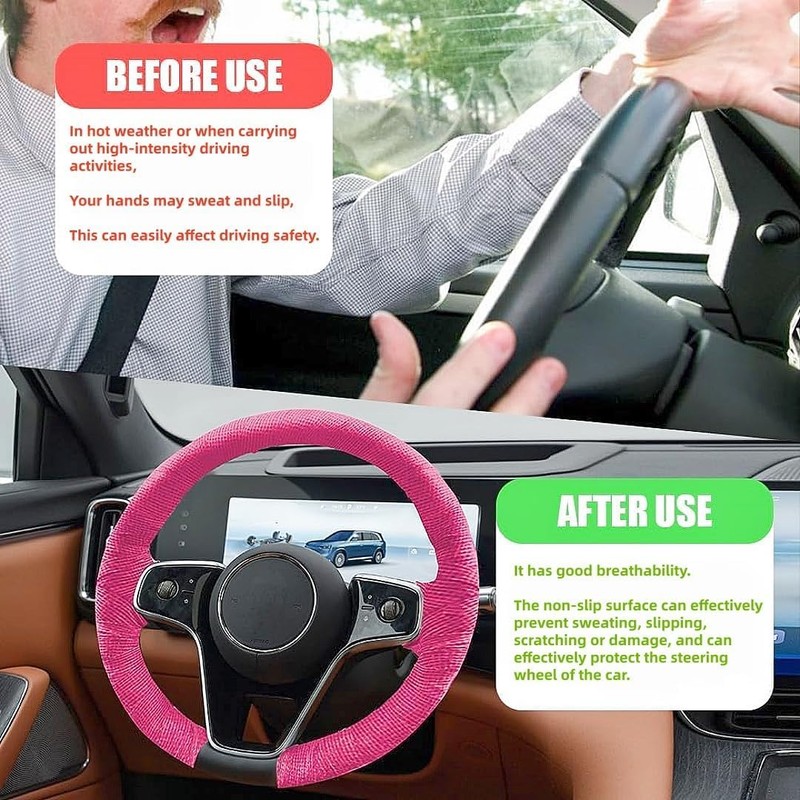 Car Steering Wheel Cover Wrap Tape, Breathable Vehicle Interior Accessories,