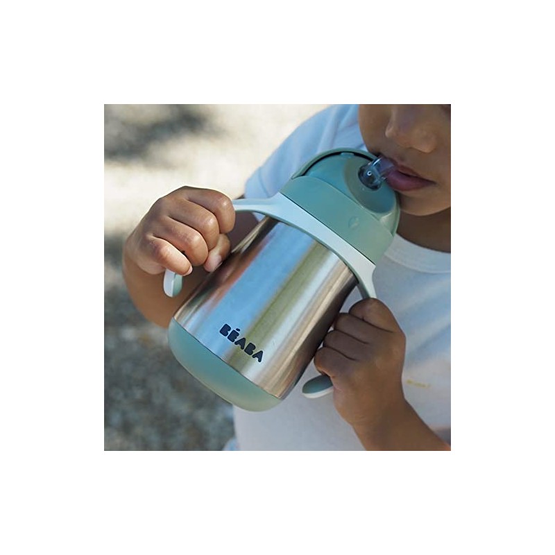 Beaba Vaso para Sorber con Pajita de Acero Inoxidable, Sabio
