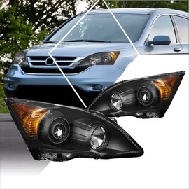 2Pcs Projector Headlights Assembly Compatible with Honda CRV 2007-2011 | Headlamps with Black Housing Amber Corner