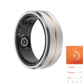 Fitness Tracker Smart Ring,Step Counter,Heart Rate Blood Oxygen Sleep Tracker Health Ring, 5ATM Waterproof Long Battery Life Smart Rings Compatible with iOS & Android (Silver with Middle Gold, US 11)