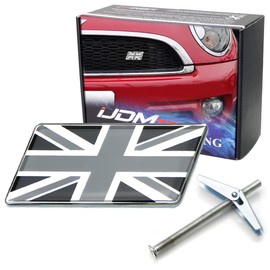 iJDMTOY Black/White Union Jack Flag Emblem Badge w/Grille/Mesh Mount Toggle Bolt Anchor Compatible with Mini, Jaguar, Land Rover, etc