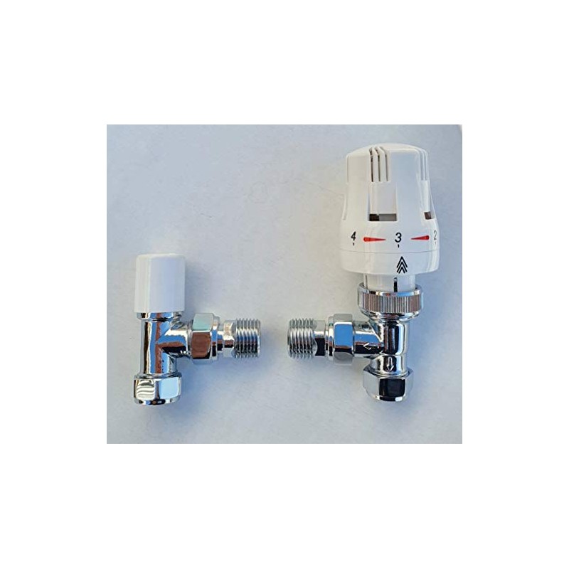 Greened House Trieste Angled White Thermostatic Radiator Valve Bi-Directional/Towel Rail