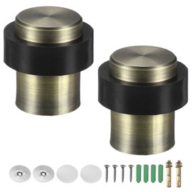 M METERXITY 2-Pack Floor Door Stoppers, Stainless Steel Cylindrical Door Stop with Plastic Rubber Bumper for Living Room/Bedroom/Bathroom, Wall Protectors Doorstop [Brass Tone]