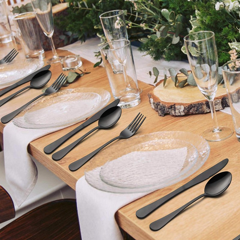 LIANYU 36-Piece Black Silverware Set with Steak Knives, Stainless Steel
