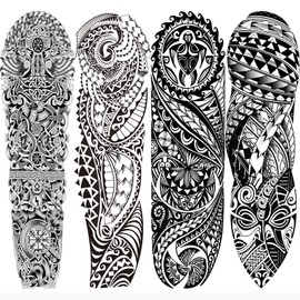 Briyhose Tribal Totem Temporary Tattoo Sleeve For Men Women Full Arm, Large Hawaiian Turtle Viking Tree Fake Tattoo Sticker Adult, Long Lasting Full Leg Temp Tatoo Polynesian Makeup Body Art, 4-Sheet