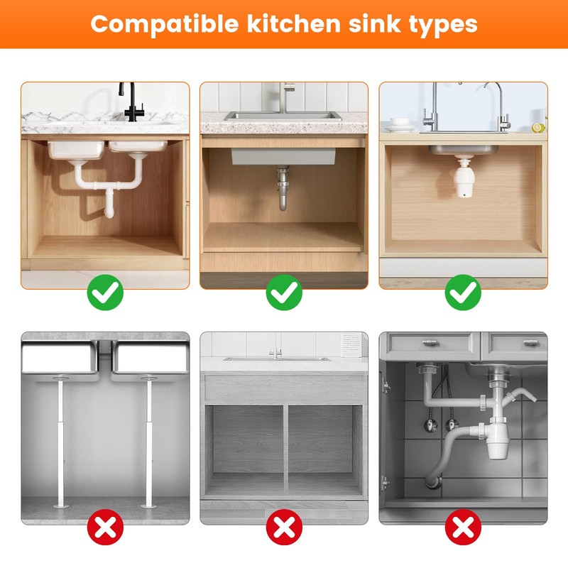 Timboniture Expandable Under Sink Organizers and Storage,Width Adjustable (14.9-23.6IN),No Drill