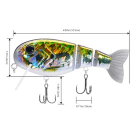 BASSROCK Topwater Fishing Lures for Bass Pike Salmon Floating Swimbait Jointed Crankbait Freshwater Saltwater 4.9in/1.76oz RK1001