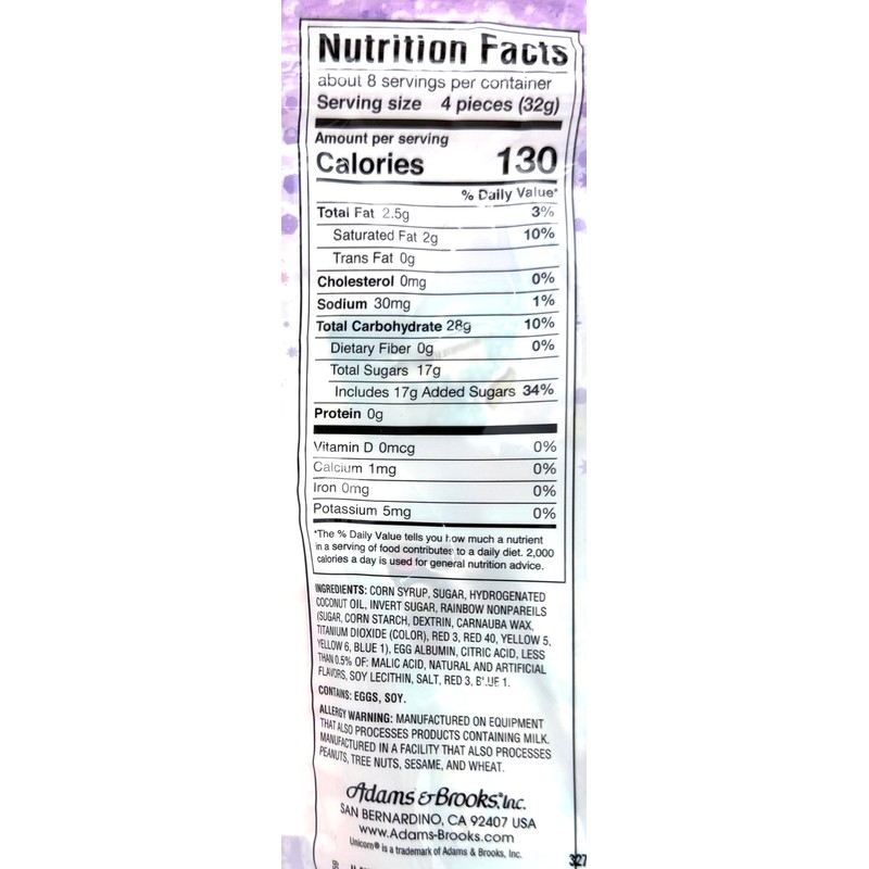 Adams & Brooks, Inc. Unicorn Candy Chews Individually Wrapped Unicorn