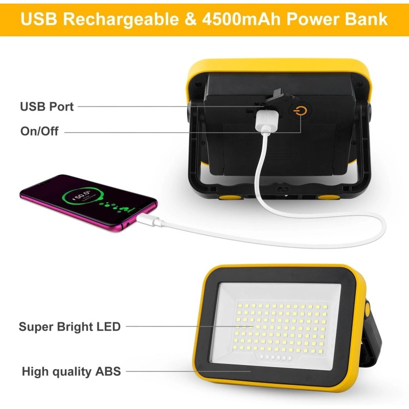 T-SUN 2PCS Rechargeable Work Light LED Battery Flood Light Outdoor