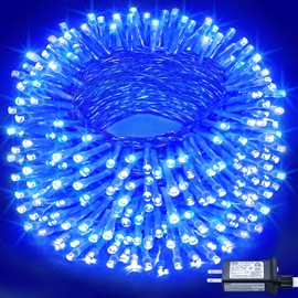 100ft Blue Christmas Lights Outdoor, 300 LED Tree Lights Connectable Plug in 8 Modes Outside Twinkle String Lights Waterproof for House Bedroom Indoor Wall Yard Party Wedding Holiday Decorations