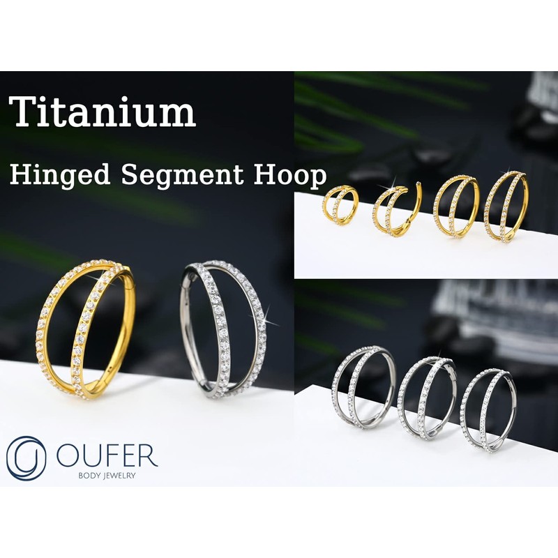 OUFER ボディピアス チタン ノーズピアス リング フープ ダブルライン クリア CZ パヴェ